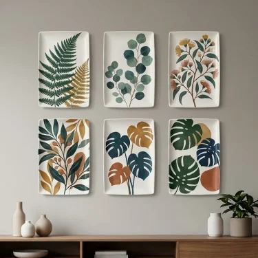 Placas Decorativas 1 Exemplo de decoração com placas decorativas sem furar parede em uma sala.