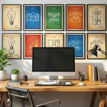 Placas Decorativas 2 Ideia de home office com placas decorativas sem furar parede.